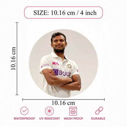 Smeeps T. Natarajan Sticker – 10.16 cm (4 Inch) Indian Cricket Fast Bowler Fan Vinyl Decal | Waterproof UV Resistant Round Car & Bike Sticker
