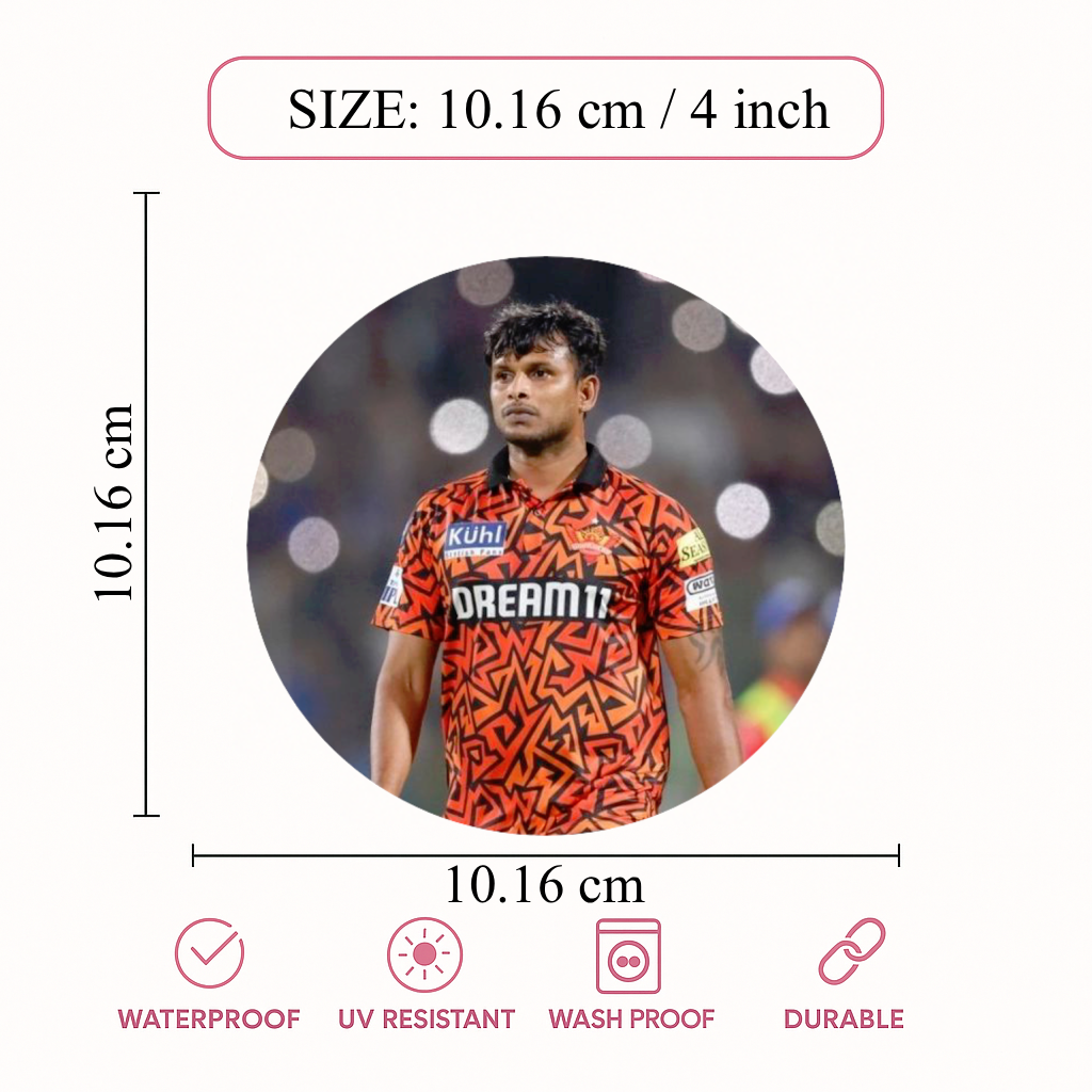 Smeeps T. Natarajan Sticker – 10.16 cm (4 Inch) Indian Cricket Star Fan Vinyl Decal | Waterproof UV Resistant Round Car & Bike Sticker