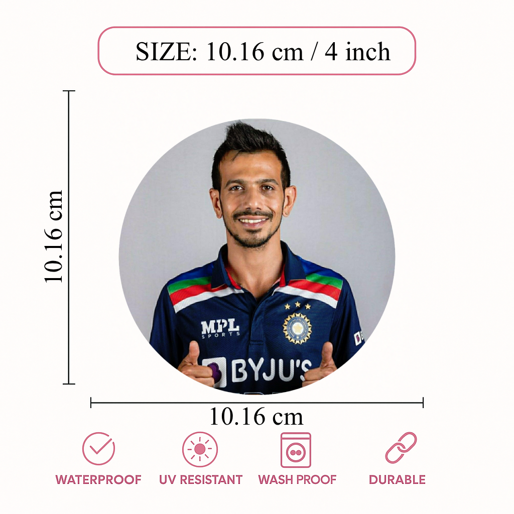 Smeeps Yuzvendra Chahal Sticker – 10.16 cm (4 Inch) Indian Cricket Star Fan Vinyl Decal | Waterproof UV Resistant Round Car & Bike Sticker