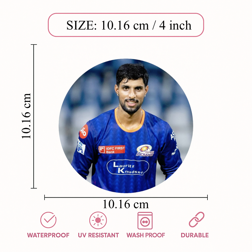 Smeeps Tilak Varma Sticker – 10.16 cm (4 Inch) Indian Cricket Rising Star Fan Vinyl Decal | Waterproof UV Resistant Round Car & Bike Sticker