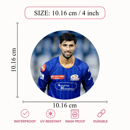 Smeeps Tilak Varma Sticker – 10.16 cm (4 Inch) Indian Cricket Rising Star Fan Vinyl Decal | Waterproof UV Resistant Round Car & Bike Sticker