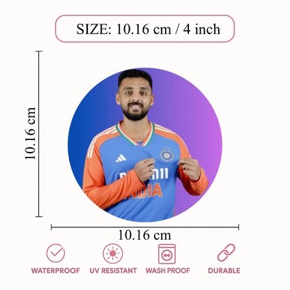 Smeeps Ruturaj Gaikwad Sticker – 10.16 cm (4 Inch) Indian Cricket Star Fan Vinyl Decal | Waterproof UV Resistant Round Car & Bike Sticker