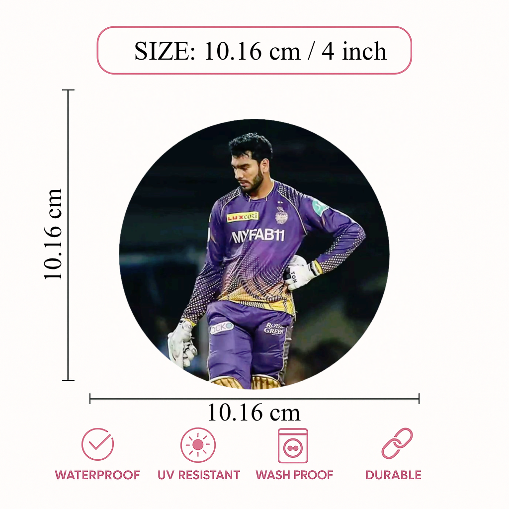 Smeeps Rahmanullah Gurbaz Sticker – 10.16 cm (4 Inch) KKR Cricket Star Fan Vinyl Decal | Waterproof UV Resistant Round Car & Bike Sticker