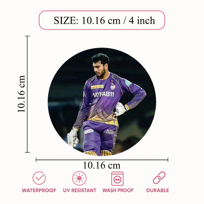 Smeeps Rahmanullah Gurbaz Sticker – 10.16 cm (4 Inch) KKR Cricket Star Fan Vinyl Decal | Waterproof UV Resistant Round Car & Bike Sticker