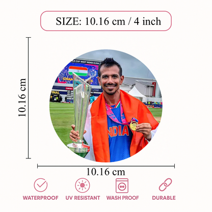 Smeeps Yuzvendra Chahal Sticker – 10.16 cm (4 Inch) Indian Cricket Star Fan Vinyl Decal | Waterproof UV Resistant Round Car & Bike Sticker