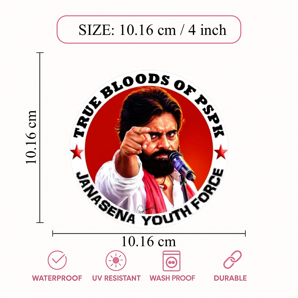 Smeeps Pawan Kalyan Janasena Youth Force Sticker – 10.16 cm (4 Inch) Round Political Vinyl Decal | Waterproof UV Resistant Car & Bike Sticker