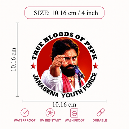 Smeeps Pawan Kalyan Janasena Youth Force Sticker – 10.16 cm (4 Inch) Round Political Vinyl Decal | Waterproof UV Resistant Car & Bike Sticker