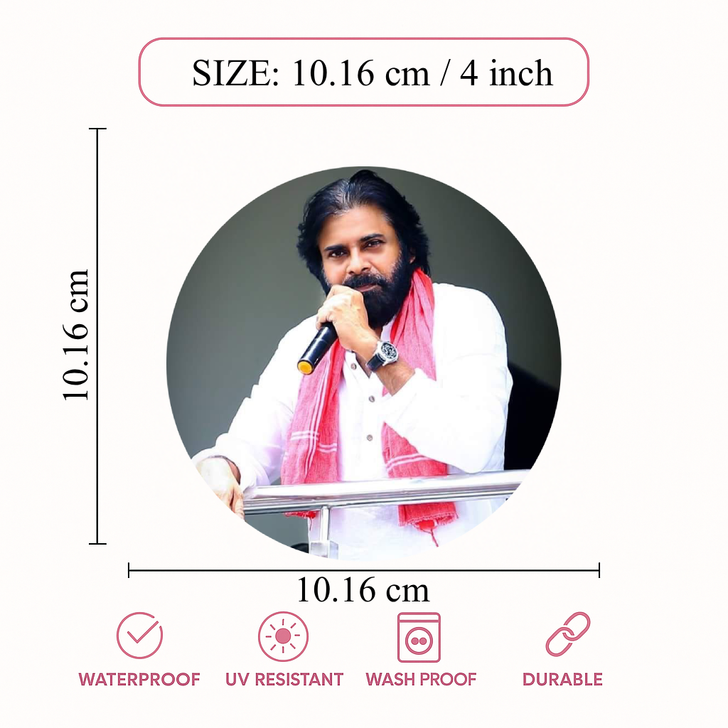 Smeeps Pawan Kalyan Podium Speech Sticker – 10.16 cm (4 Inch) Round Political Vinyl Decal | Waterproof UV Resistant Car & Bike Sticker