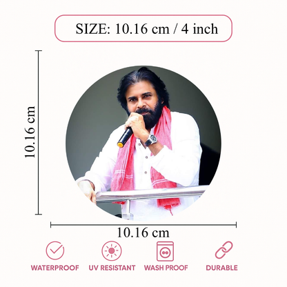 Smeeps Pawan Kalyan Podium Speech Sticker – 10.16 cm (4 Inch) Round Political Vinyl Decal | Waterproof UV Resistant Car & Bike Sticker