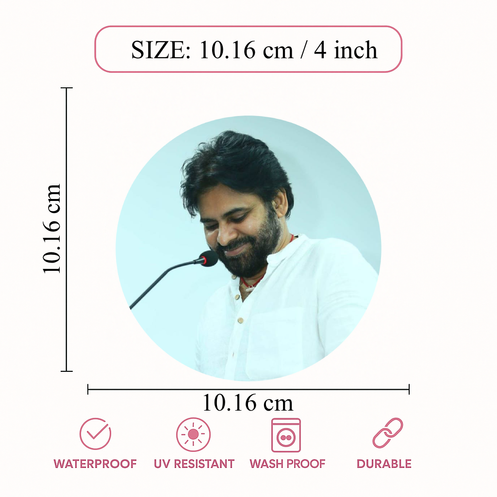 Smeeps Pawan Kalyan Humble Smile Pose Sticker – 10.16 cm (4 Inch) Round Political Vinyl Decal | Waterproof UV Resistant Car & Bike Sticker