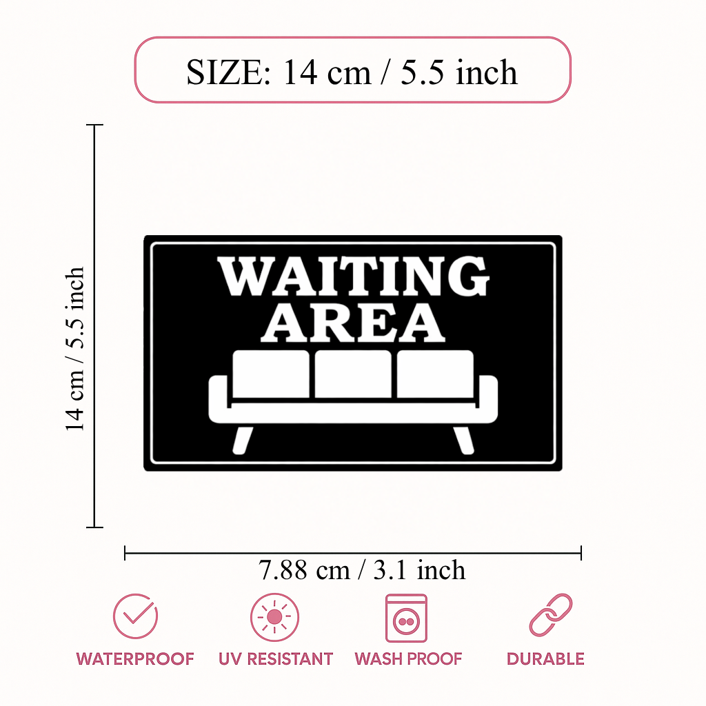 Smeeps Waiting Area Sticker – 14 × 7.88 cm (5.5 × 3.1 Inch) Reception & Seating Area Vinyl Sign | Waterproof UV Resistant Wash Proof Durable