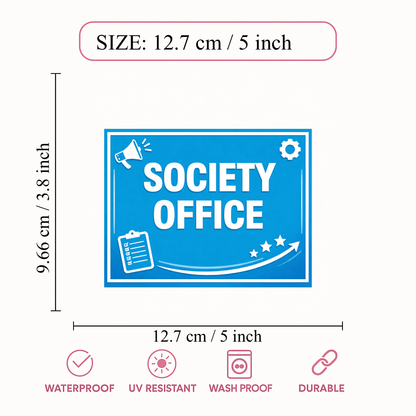 Smeeps Society Office Sticker – 12.7 × 9.66 cm (5 × 3.8 Inch) Office Name Plate Vinyl Sign | Waterproof UV Resistant Wash Proof Durable