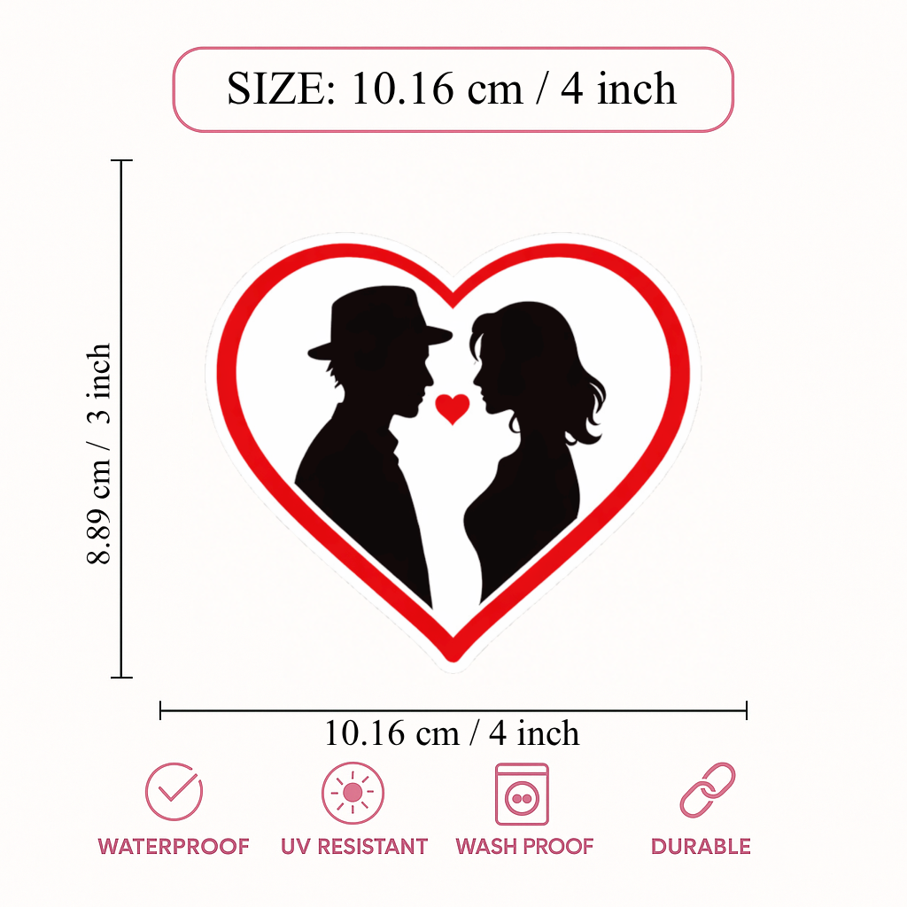 Smeeps Romantic Couple Heart Shape Sticker – 10.16 × 8.89 cm (4 × 3.5 Inch) Premium Vinyl Decal | Love Couple Silhouette Design | Waterproof UV Resistant Wash Proof | Pack of 1