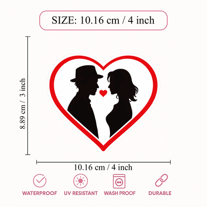 Smeeps Romantic Couple Heart Shape Sticker – 10.16 × 8.89 cm (4 × 3.5 Inch) Premium Vinyl Decal | Love Couple Silhouette Design | Waterproof UV Resistant Wash Proof | Pack of 1