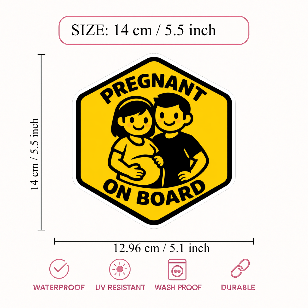 Smeeps Pregnant On Board Car Sticker – 14 × 12.96 cm (5.5 × 5.1 Inch) Waterproof Vinyl Safety Sticker for Cars | UV Resistant Pregnancy Car Decal | Mom To Be Vehicle Window Sticker | Pack of 1