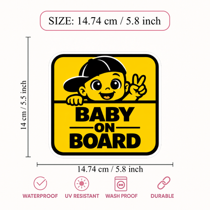 Smeeps Baby On Board Car Sticker – 14.74 × 14 cm (5.8 × 5.5 Inch) Waterproof Vinyl Safety Sticker for Cars | Cute Baby Peace Sign Design | UV Resistant | Pack of 1