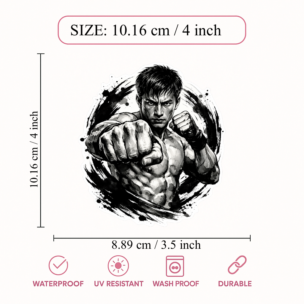 Smeeps Fighter Punch Vinyl Sticker – 10.16 × 8.89 cm (4 × 3.5 Inch) Waterproof Martial Arts Car Sticker | Gym & Motivation Decal | UV Resistant | Pack of 1