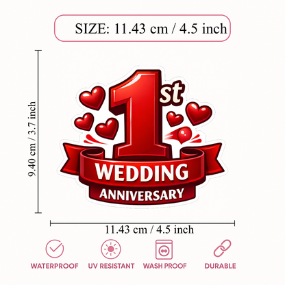 Smeeps 1st Wedding Anniversary Sticker – 11.43 × 9.40 cm (4.5 × 3.7 Inch) Romantic First Anniversary Vinyl Die-Cut Sticker with Heart Design | Waterproof UV Resistant | Pack of 1