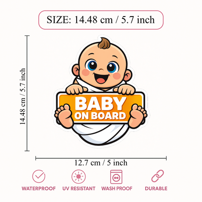 Smeeps Baby On Board Car Sticker – 14.48 × 12.7 cm (5.7 × 5 Inch) Waterproof Vinyl Safety Sticker for Cars | Cute Smiling Baby Warning Decal | UV Resistant | Pack of 1