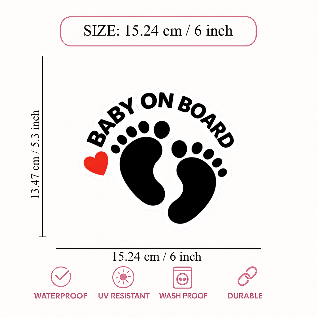 Smeeps Baby On Board Footprint Vinyl Sticker – 15.24 × 13.47 cm (6 × 5.3 Inch) Waterproof Car Decal | Cute Baby Safety Sticker | UV Resistant Wash Proof | Pack of 1