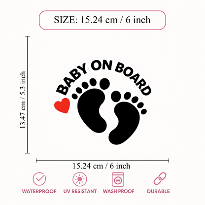 Smeeps Baby On Board Footprint Vinyl Sticker – 15.24 × 13.47 cm (6 × 5.3 Inch) Waterproof Car Decal | Cute Baby Safety Sticker | UV Resistant Wash Proof | Pack of 1