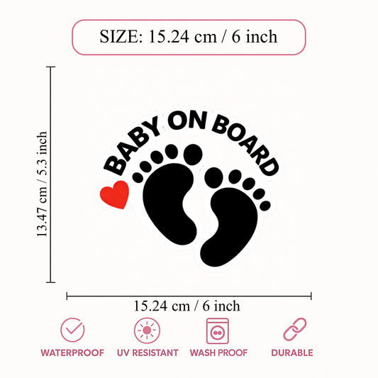 Smeeps Baby On Board Footprint Vinyl Sticker – 15.24 × 13.47 cm (6 × 5.3 Inch) Waterproof Car Decal | Cute Baby Safety Sticker | UV Resistant Wash Proof | Pack of 1