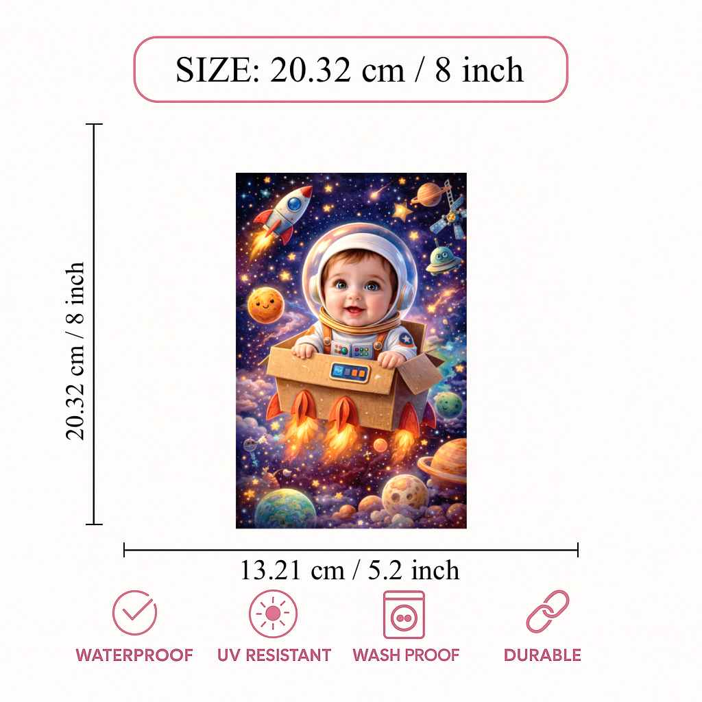 Smeeps Space Baby Wall Poster – 20.32 × 13.21 cm (8 × 5.2 Inch) Cute Astronaut Galaxy Theme Kids Decorative Poster | 300 GSM Non-Adhesive Nursery & Baby Room Wall Decor Poster for Home, Playroom & Daycare | Pack of 1