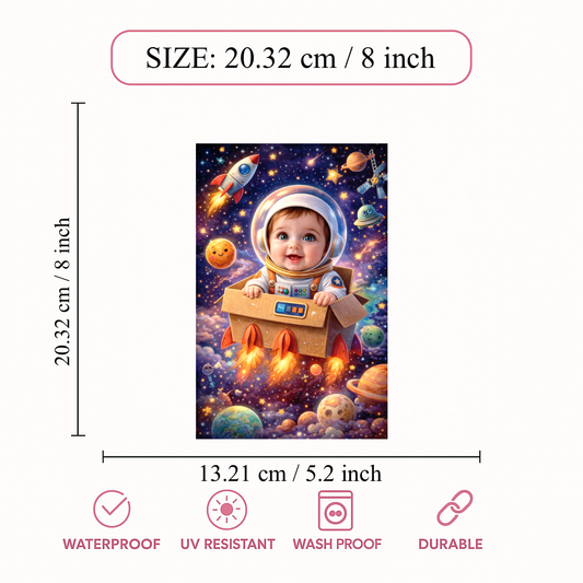 Smeeps Space Baby Wall Poster – 20.32 × 13.21 cm (8 × 5.2 Inch) Cute Astronaut Galaxy Theme Kids Decorative Poster | 300 GSM Non-Adhesive Nursery & Baby Room Wall Decor Poster for Home, Playroom & Daycare | Pack of 1