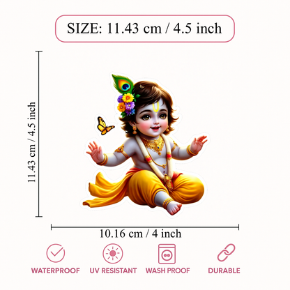 Smeeps Baby Krishna Vinyl Sticker – 11.43 × 10.16 cm (4.5 × 4 Inch) Waterproof Krishna Car Sticker | UV Resistant Bal Krishna Decal for Car, Bike, Laptop & Wall | Pack of 1