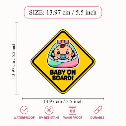 Smeeps Baby On Board Car Sticker – 13.97 × 13.97 cm (5.5 × 5.5 Inch) Waterproof Vinyl Safety Sticker for Cars | Cute Baby Warning Decal | UV Resistant | Pack of 1