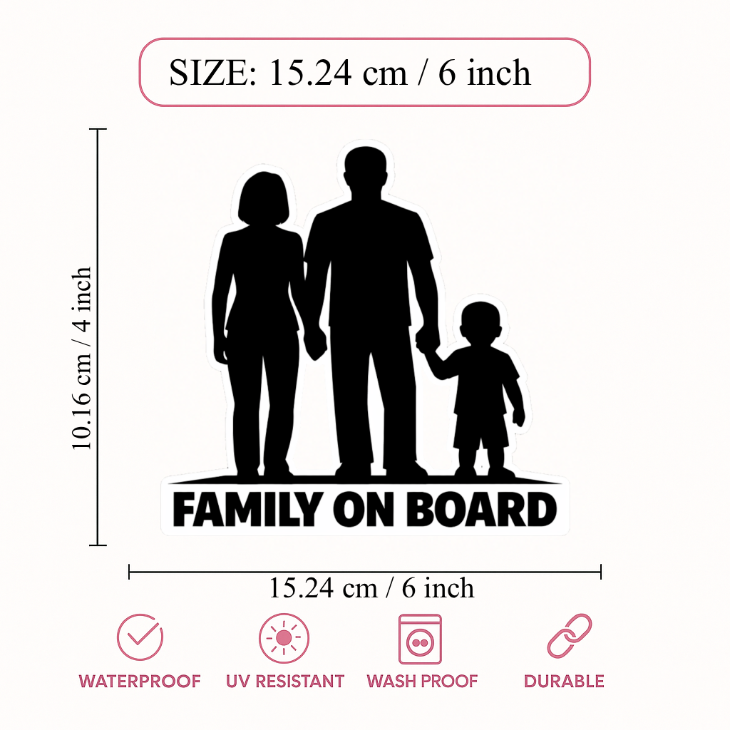 Smeeps Family On Board Vinyl Sticker – 15.24 × 10.16 cm (6 × 4 Inch) Waterproof Car Sticker for Family Cars, SUVs & Rear Windshield | UV Resistant | Wash Proof | Pack of 1
