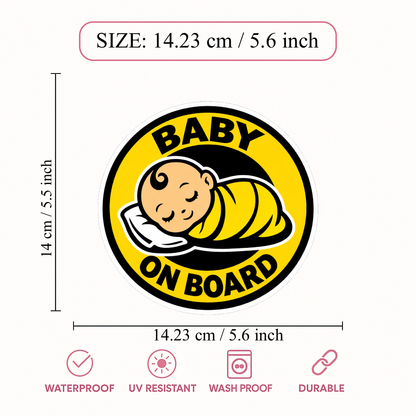 Smeeps Baby On Board Car Sticker – 14.23 × 14.23 cm (5.6 × 5.6 Inch) Waterproof Vinyl Safety Sticker for Cars | Sleeping Baby Round Warning Decal | UV Resistant | Pack of 1
