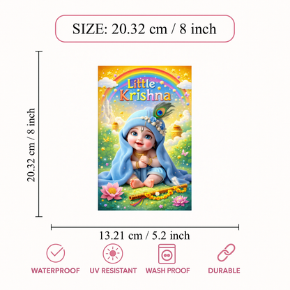Smeeps Little Krishna Wall Poster – 20.32 × 13.21 cm (8 × 5.2 Inch) Cute Bal Krishna Decorative Poster | 300 GSM Non-Adhesive Kids Room & Nursery Wall Decor Poster for Home, Temple & Baby Room | Pack of 1