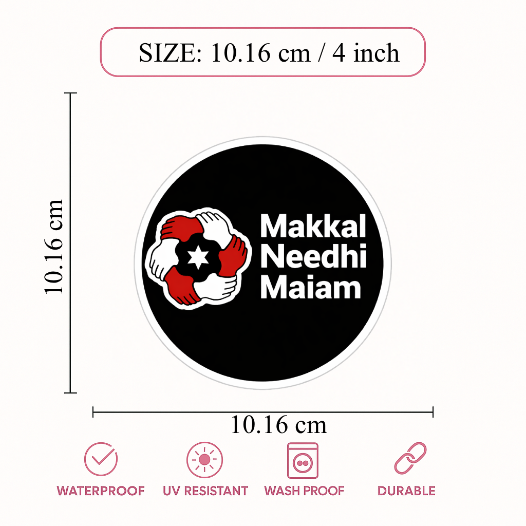 Smeeps Makkal Needhi Maiam Logo Sticker – 10.16 cm (4 Inch) Round Car & Bike Vinyl Decal | Waterproof UV Resistant Political Party Design