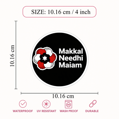 Smeeps Makkal Needhi Maiam Logo Sticker – 10.16 cm (4 Inch) Round Car & Bike Vinyl Decal | Waterproof UV Resistant Political Party Design