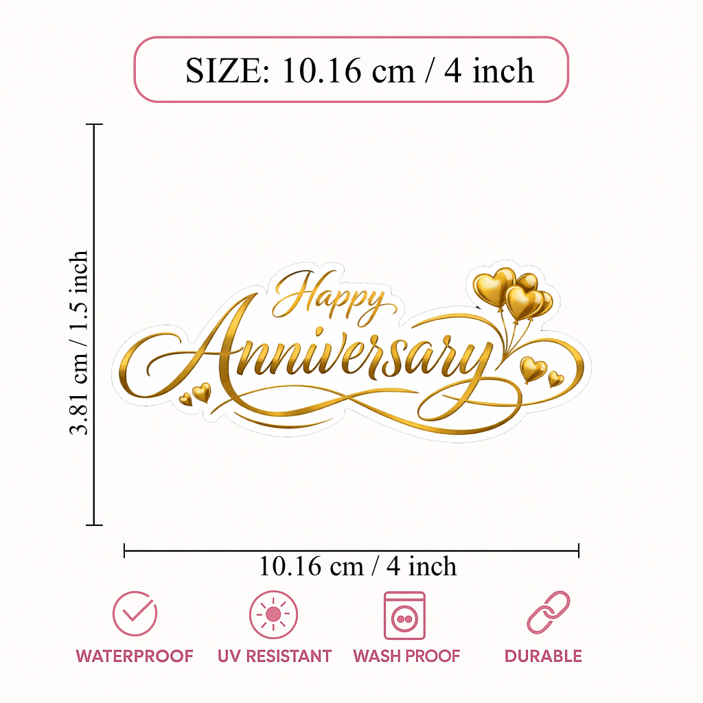 Smeeps Happy Anniversary Gold Sticker – 10.16 × 3.81 cm (4 × 1.5 Inch) Premium Golden Anniversary Vinyl Die-Cut Sticker for Wedding Anniversary Gifts, Gift Boxes, Scrapbooks & DIY Decorations | Waterproof UV Resistant | Pack of 1