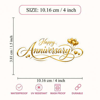 Smeeps Happy Anniversary Gold Sticker – 10.16 × 3.81 cm (4 × 1.5 Inch) Premium Golden Anniversary Vinyl Die-Cut Sticker for Wedding Anniversary Gifts, Gift Boxes, Scrapbooks & DIY Decorations | Waterproof UV Resistant | Pack of 1