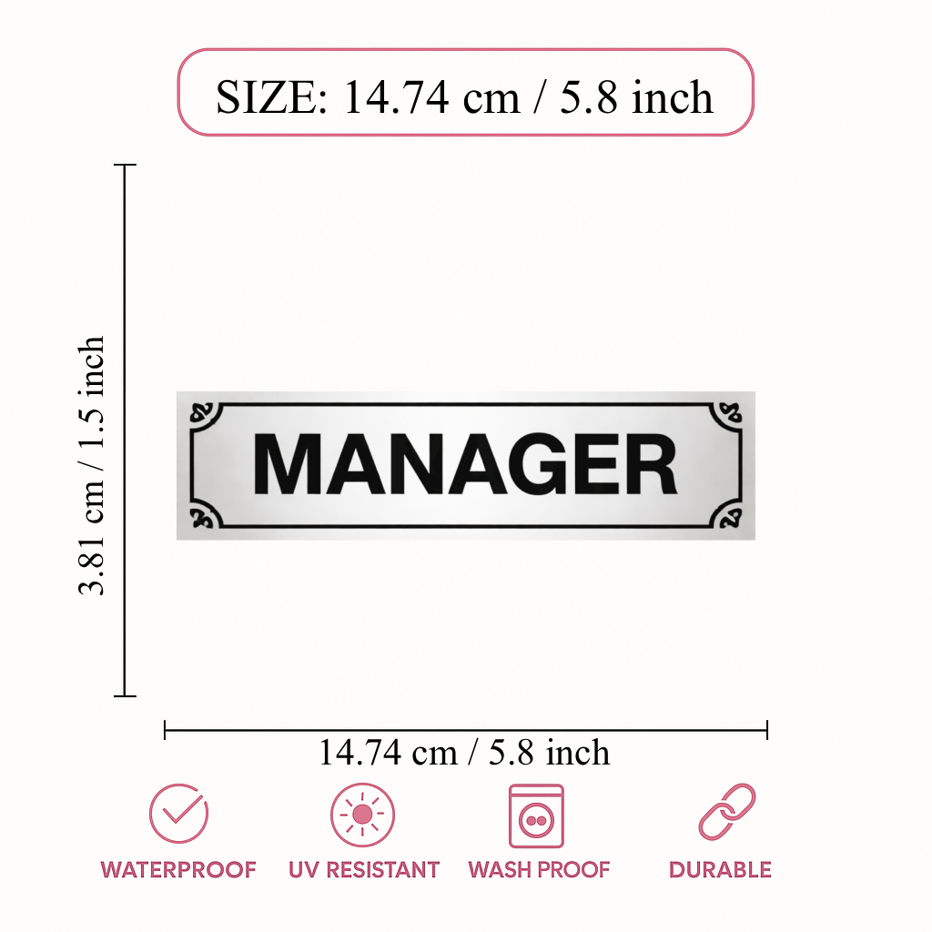 Smeeps Manager Office Name Plate Sticker – 14.74 × 3.81 cm (5.8 × 1.5 Inch) Professional Door Cabin Vinyl Label | Waterproof UV Resistant Wash Proof Durable