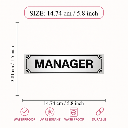 Smeeps Manager Office Name Plate Sticker – 14.74 × 3.81 cm (5.8 × 1.5 Inch) Professional Door Cabin Vinyl Label | Waterproof UV Resistant Wash Proof Durable