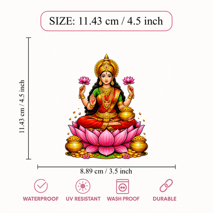Smeeps Goddess Lakshmi Wealth Sticker – 11.43 × 8.89 cm (4.5 × 3.5 Inch) Feng Shui Prosperity Vinyl Decal for Car & Bike | Waterproof UV Resistant Religious Sticker
