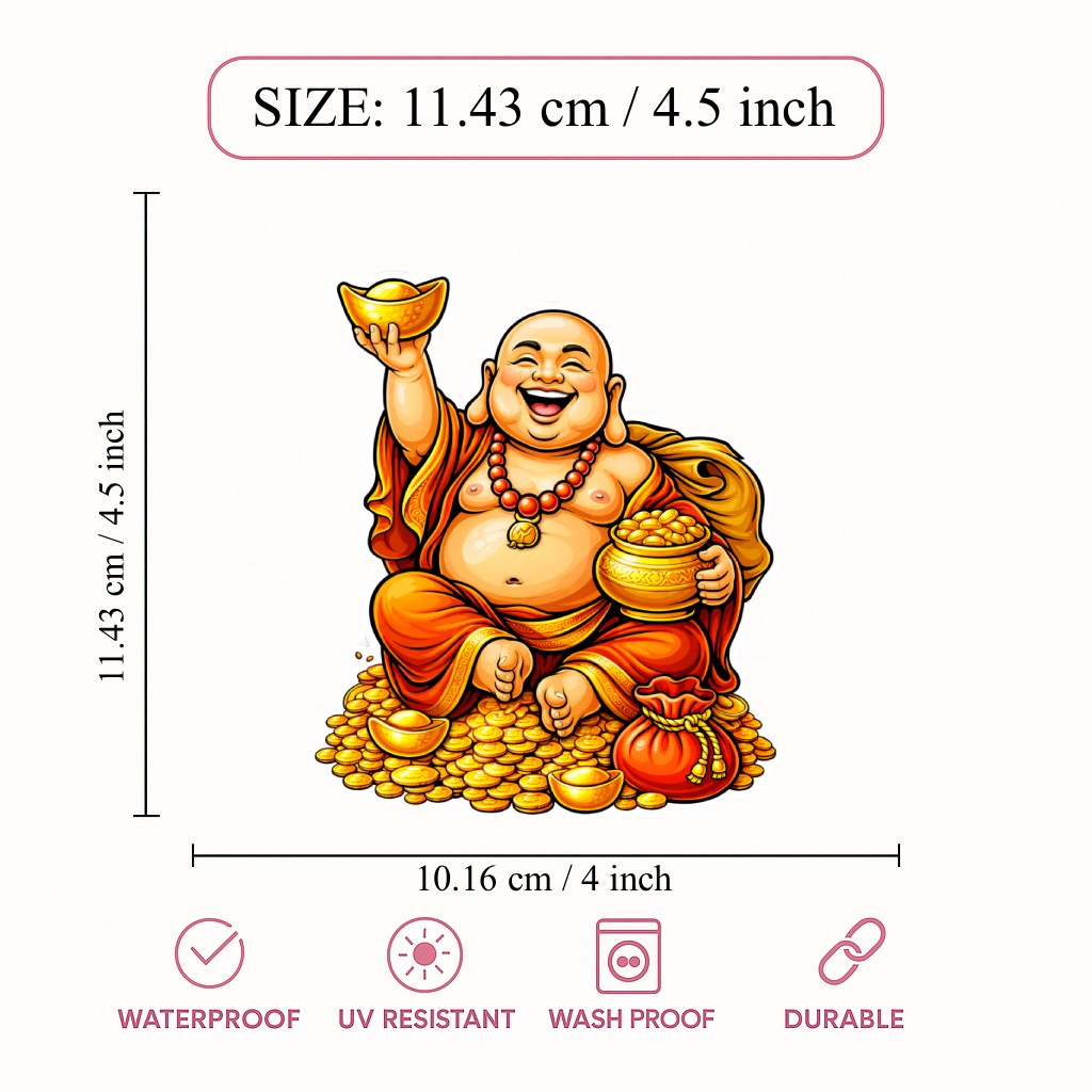 Smeeps Lord Kubera Wealth God Sticker – 11.43 × 10.16 cm (4.5 × 4 Inch) Feng Shui Prosperity Vinyl Decal for Car & Bike | Waterproof UV Resistant Religious Sticker