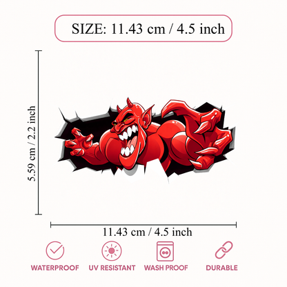 Smeeps Red Devil Sticker – 11.43 × 5.59 cm (4.5 × 2.2 Inch) Premium Vinyl Decal | Angry Demon Cartoon Breakout Design | Waterproof UV Resistant Wash Proof | Pack of 1