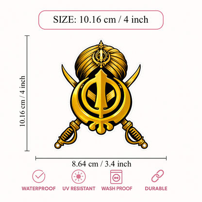 Smeeps Khanda Symbol Vinyl Sticker – 10.16 × 8.64 cm (4 × 3.4 Inch) Waterproof Sikh Khalsa Decal | Religious Bike & Car Sticker | UV Resistant Wash Proof | Pack of 1