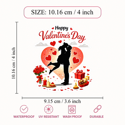 Smeeps Happy Valentine’s Day Kiss Couple Sticker – 10.16 × 9.15 cm (4 × 3.6 Inch) Premium Vinyl Decal | Romantic Love Heart Design | Waterproof UV Resistant Wash Proof | Pack of 1