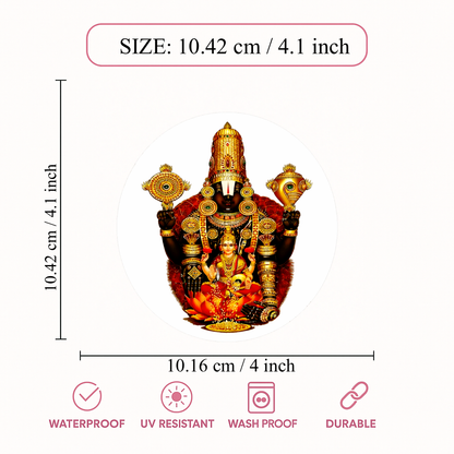 Smeeps Lord Balaji Vinyl Sticker – 10.42 × 10.16 cm (4.1 × 4 Inch) Waterproof Car & Bike Sticker | Tirupati Balaji Devotional Decal | UV Resistant Wash Proof | Pack of 1