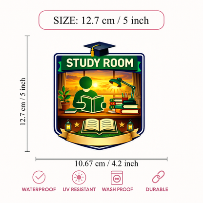 Smeeps Study Room Sticker – 12.7 × 12.7 cm (5 × 5 Inch) Premium Vinyl Decal | Creative Study Room Illustration Design | Waterproof UV Resistant Wash Proof | Pack of 1