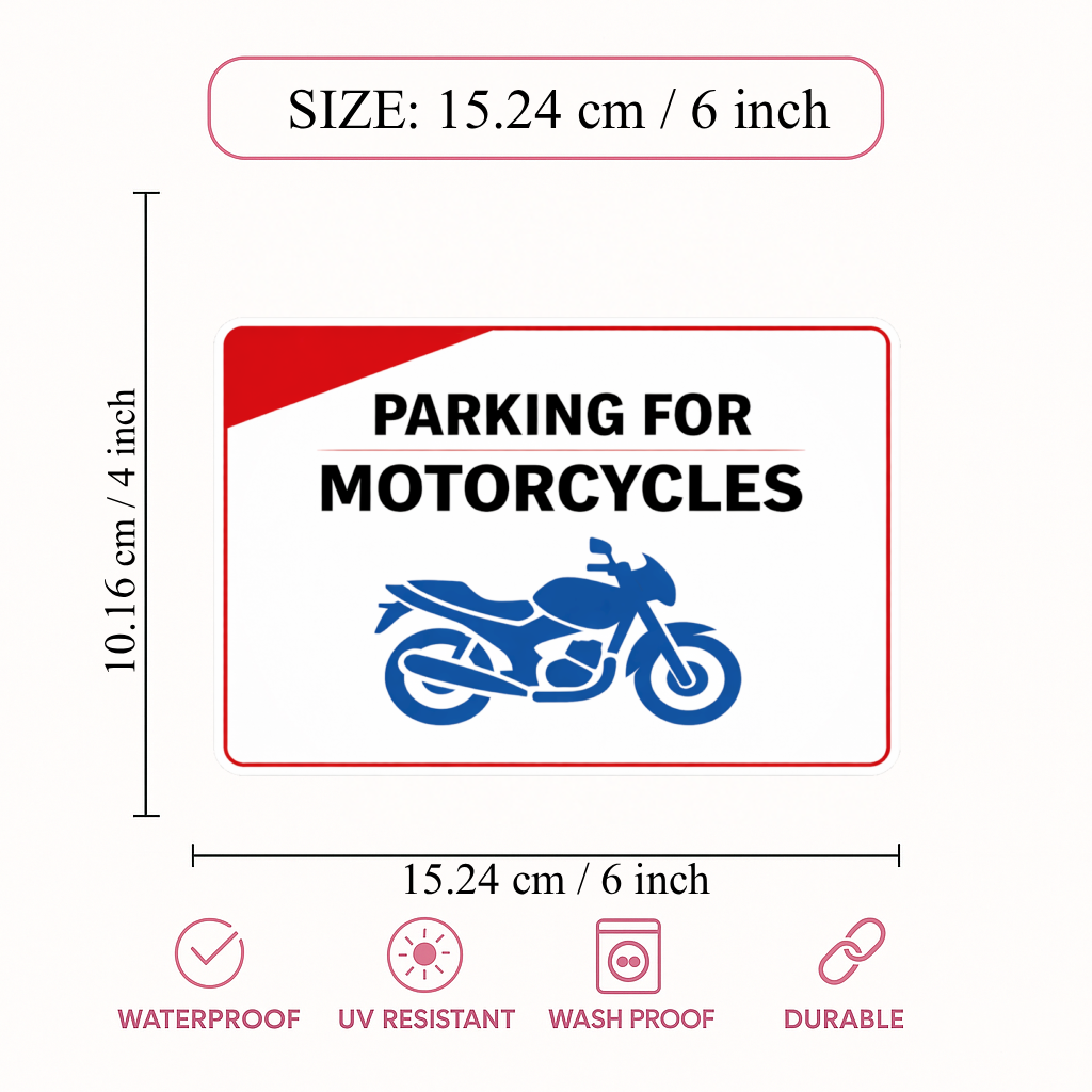 Smeeps Parking for Motorcycles Sticker – 15.24 × 10.16 cm (6 × 4 Inch) Premium Vinyl Decal | Two Wheeler Parking Sign Design | Waterproof UV Resistant Wash Proof | Pack of 1