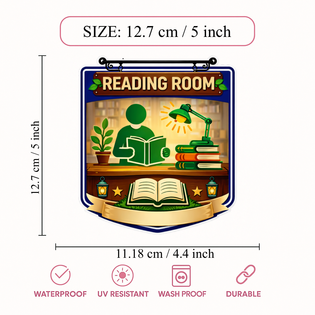 Smeeps Reading Room Sticker – 12.7 × 12.7 cm (5 × 5 Inch) Premium Vinyl Decal | Creative Reading Room Illustration Design | Waterproof UV Resistant Wash Proof | Pack of 1