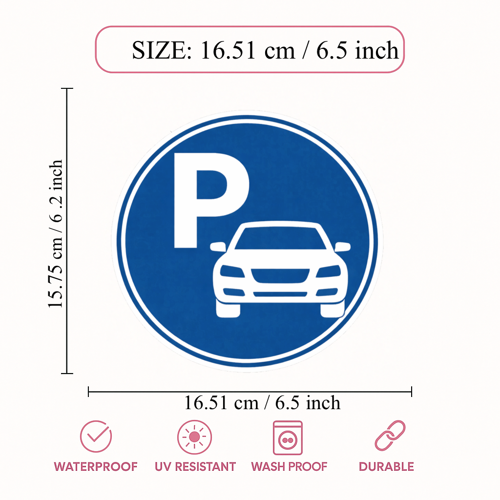 Smeeps Car Parking Sticker – 16.51 × 15.75 cm (6.5 × 6.2 Inch) Premium Vinyl Decal | Round Blue “P” Car Parking Sign | Waterproof UV Resistant Wash Proof | Pack of 1