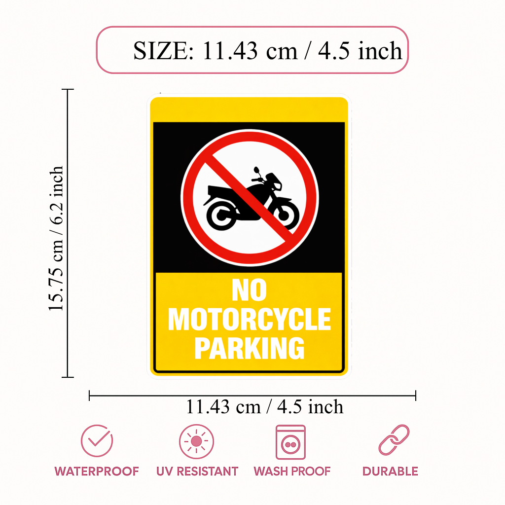 Smeeps No Motorcycle Parking Sticker – 11.43 × 15.75 cm (4.5 × 6.2 Inch) Premium Vinyl Decal | Two Wheeler No Parking Warning Sign | Waterproof UV Resistant Wash Proof | Pack of 1